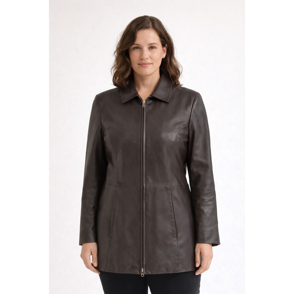 Centigrade Leather Jacket Womens Medium Brown Zip Up Classic Minimalist Coat